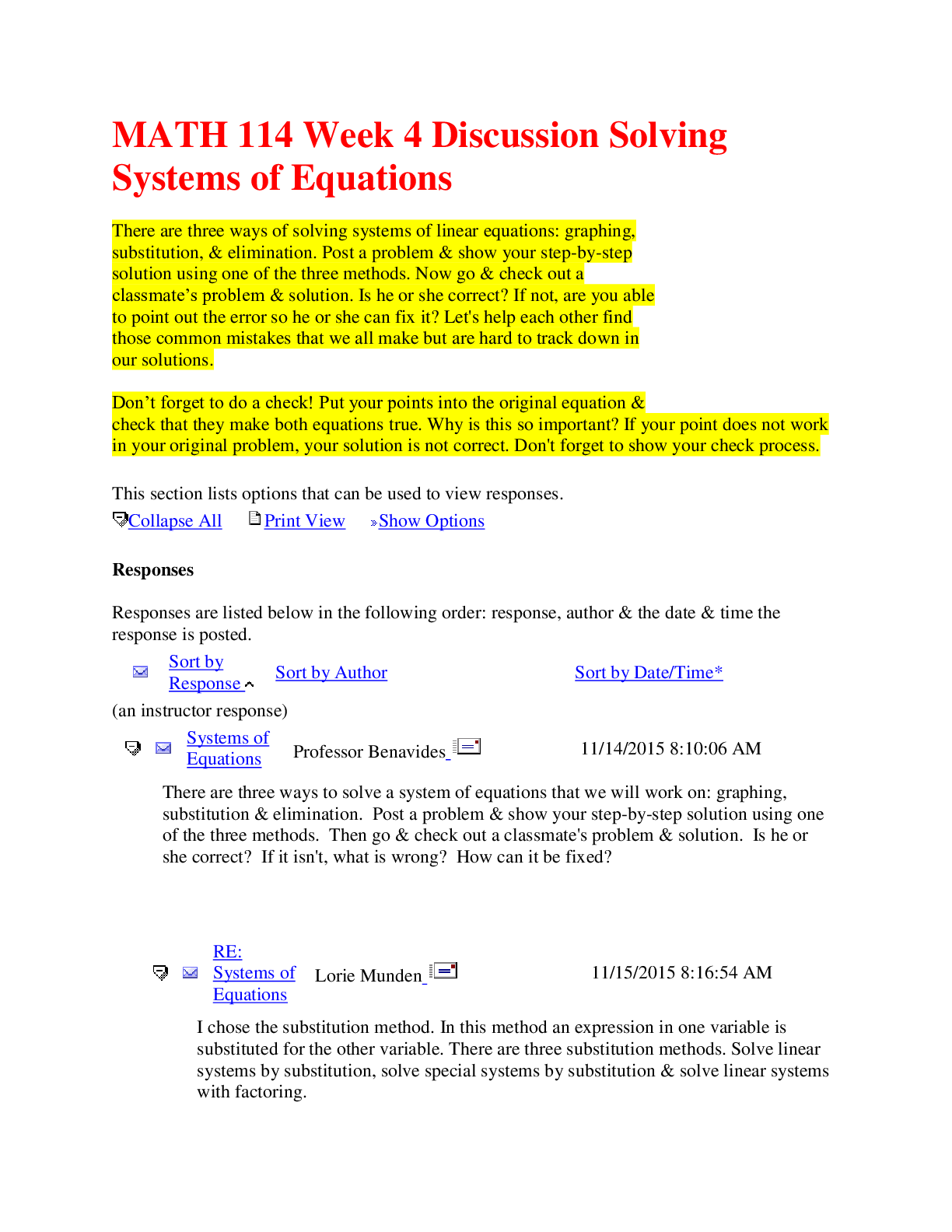 Preview image of MATH 114 Week 4 Discussion Solving Systems of Equations (UPDATED) SOLUTION document